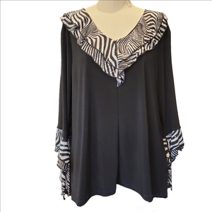 DRESSBARN ZEBRA RUFFLED V-NECK TOP